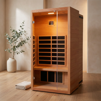1 Person Extendable FAR Infrared Sauna for Home, Hemlock Wood Low EMF 6 Carbon Heaters Indoor Saunas with LED Lights, Bluetooth Speaker, Digital Control Panel, and Seating Bench — Studio Shot
