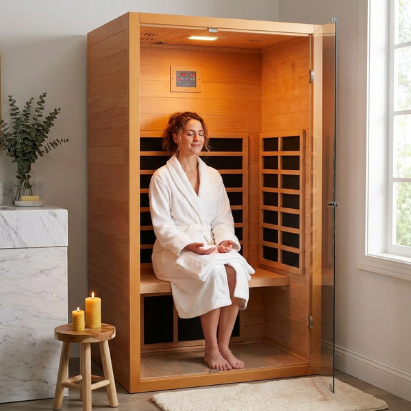 Infrared Sauna Built for Home Wellness, Hemlock Wood, 6 Carbon Heaters, Low EMF, Digital Control Panel