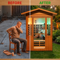 2 Person Outdoor Sauna Infrared Saunas Dry Sauna Room 120V Red Cedar and Canadian Hemlock Wood Wooden Sauna Spa 1800W APP Control 7 Color Light 48.8 * 37 * 87.4Inch — Before & After