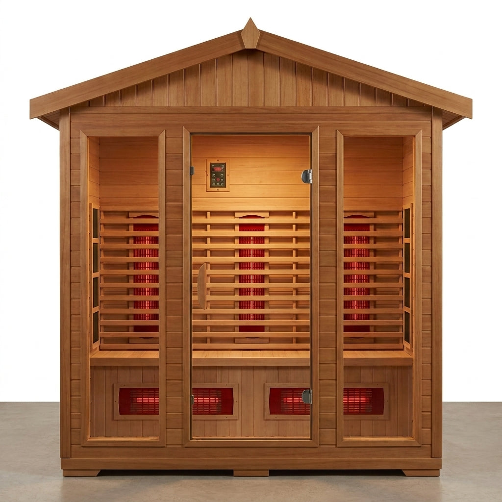2 Person Outdoor Sauna Infrared Saunas Dry Sauna Room 120V Red Cedar and Canadian Hemlock Wood Wooden Sauna Spa 1800W APP Control 7 Color Light 48.8 * 37 * 87.4Inch — Studio Shot