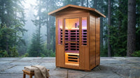 2 Person Outdoor Sauna Infrared Saunas Dry Sauna Room 120V Red Cedar and Canadian Hemlock Wood Wooden Sauna Spa 1800W APP Control 7 Color Light 48.8 * 37 * 87.4Inch — Lifestyle