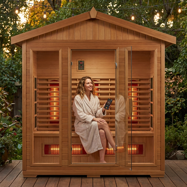 Infrared Sauna Built for Two Person Use, Red Cedar Wood, 1800W Heating, APP Control, 48x37x87 Inches