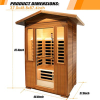 2 Person Outdoor Sauna Infrared Saunas Dry Sauna Room 120V Red Cedar and Canadian Hemlock Wood Wooden Sauna Spa 1800W APP Control 7 Color Light 48.8 * 37 * 87.4Inch