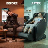 4D Massage Chair Full Body, Zero Gravity Massage Chair with Heat and Foot Massage with Airbags, Kneading, Bluetooth, LCD Touch Control - Black — Before & After