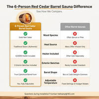 6-Person Patchworkred Cedar Traditional Steam Barrel Sauna — Comparison