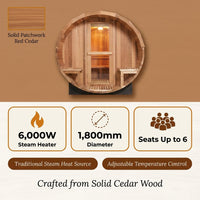 6-Person Patchworkred Cedar Traditional Steam Barrel Sauna — Results & Stats