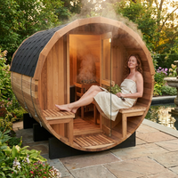 6-Person Patchworkred Cedar Traditional Steam Barrel Sauna — Lifestyle