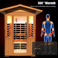 2 Person Outdoor Sauna Infrared Saunas Dry Sauna Room 120V Red Cedar and Canadian Hemlock Wood Wooden Sauna Spa 1800W APP Control 7 Color Light 48.8 * 37 * 87.4Inch